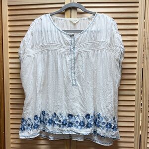Max Studio white Blouse with Blue Floral Design